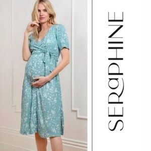 SERAPHINE Sage Green Floral Sanna Maternity & Nursing
Wrap Midi Dress Size 4